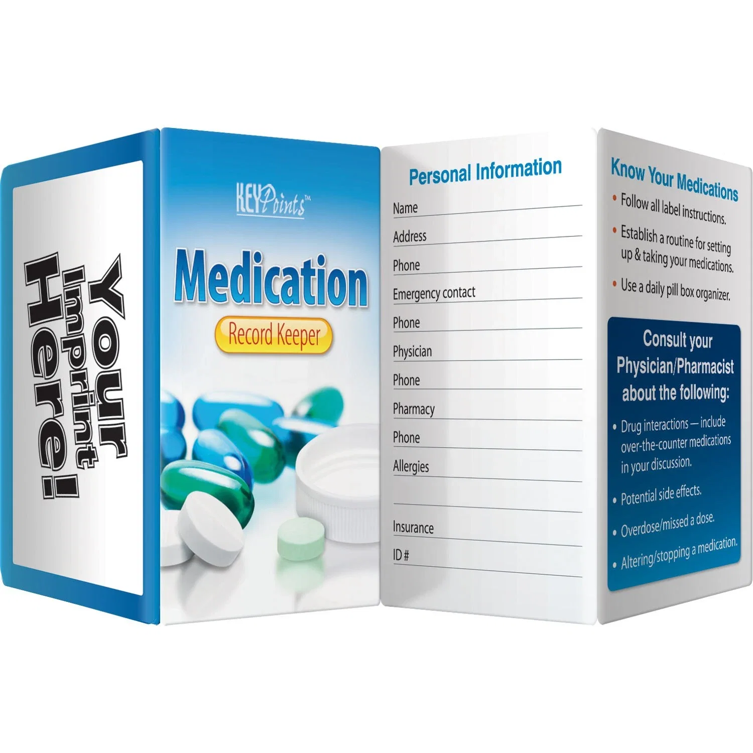 Key Points Record Keeper Booklet, hero front cover of pocket medication tracker
