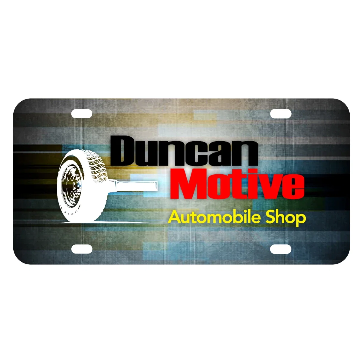 Horizontal auto tag positioned on a light background