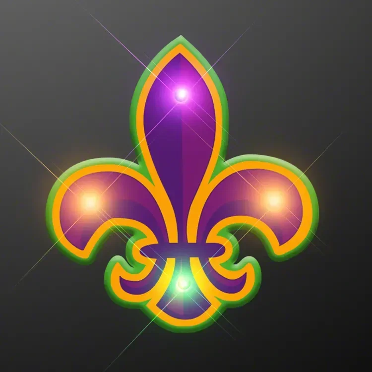 Mardi Gras Fleur De Lis Blinking LED Pin — view 3