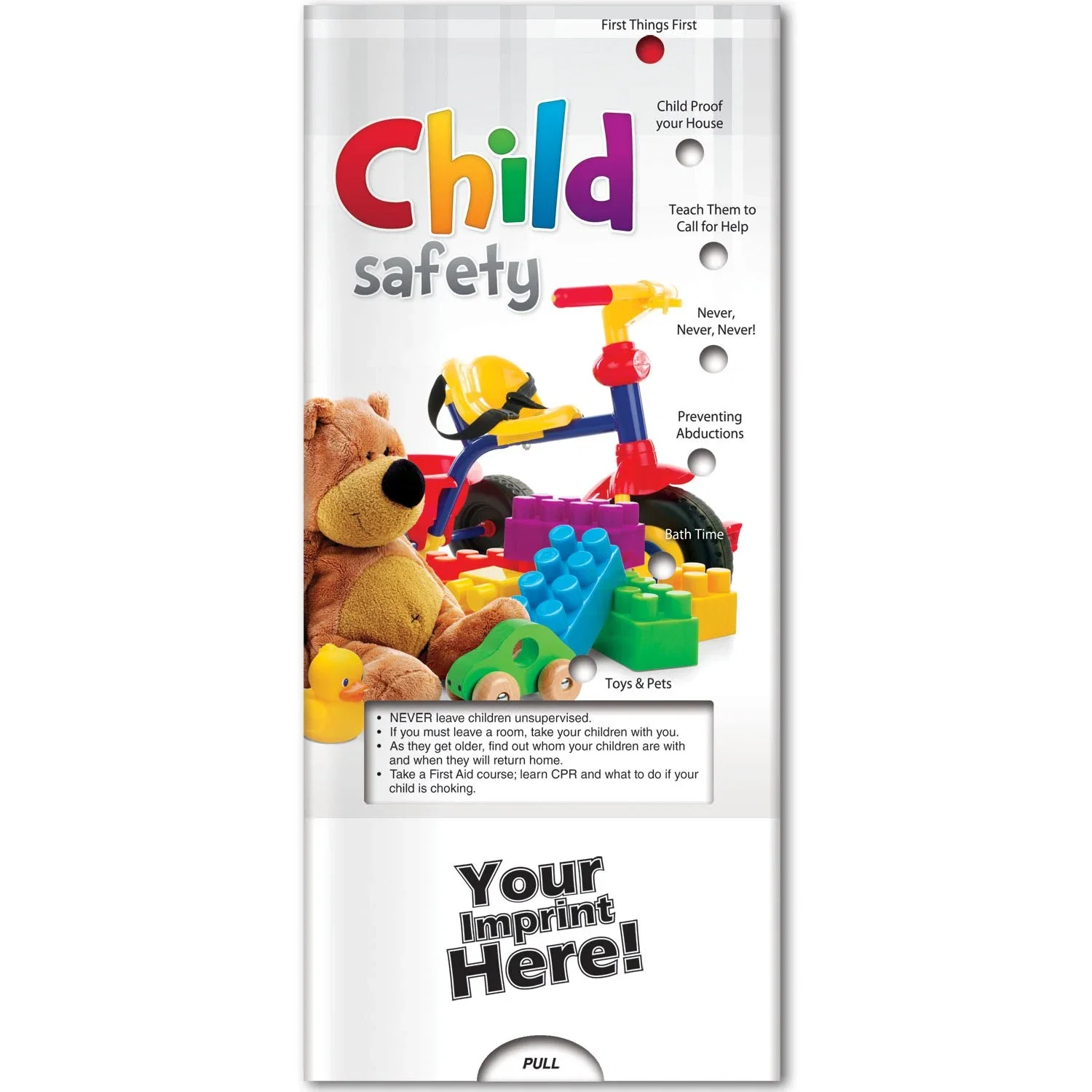 Child Safety Pocket Slider sliding window with stranger danger and fire safety tips