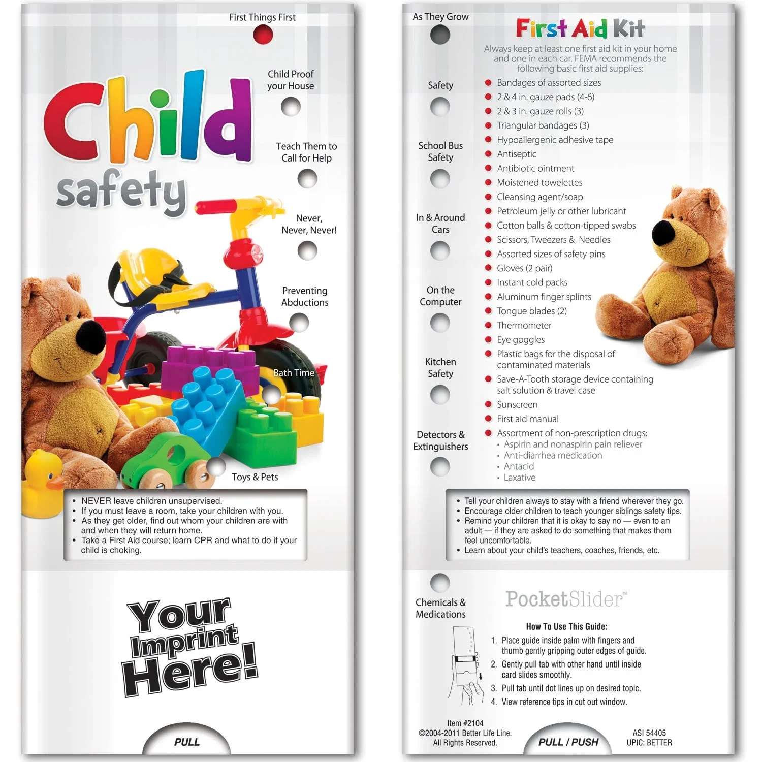 Child Safety Pocket Slider, hero front view of interactive kids safety education card