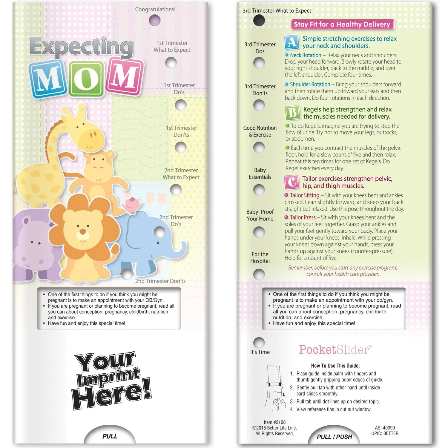 Expecting Mom Pocket Slider, hero front view of interactive pregnancy preparation guide card