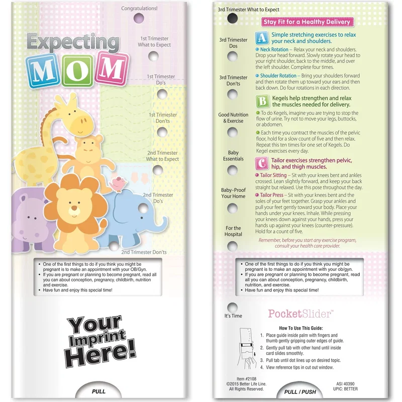 Expecting Mom Pocket Slider, hero front view of interactive pregnancy preparation guide card