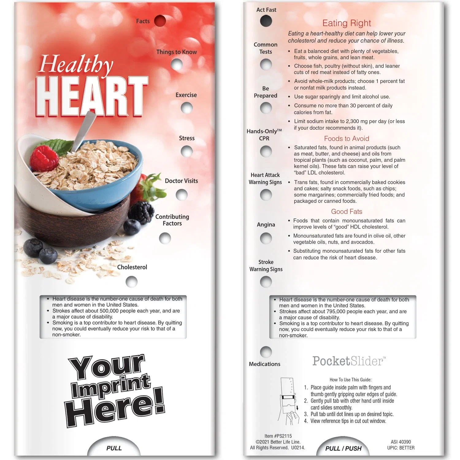 Healthy Heart Pocket Slider, hero front view of interactive heart-health education card