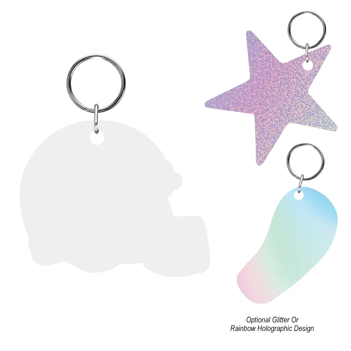 Several size options of the acrylic keychain compared together