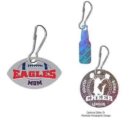 Die-cut zipper pull made from clear acrylic in any outline