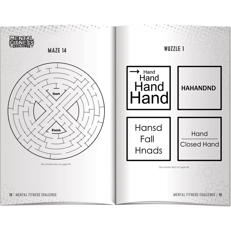 Sharp Minds Your Active Mind game book page with addictive educational puzzle layout