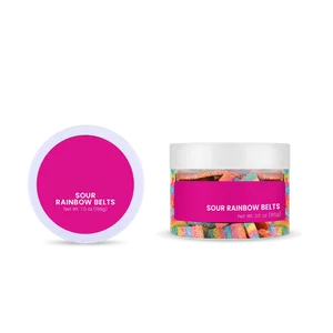 Sour Rainbow Gummy Belt Candy, 3 oz to 7 oz Jar, Reusable Screw-Lid