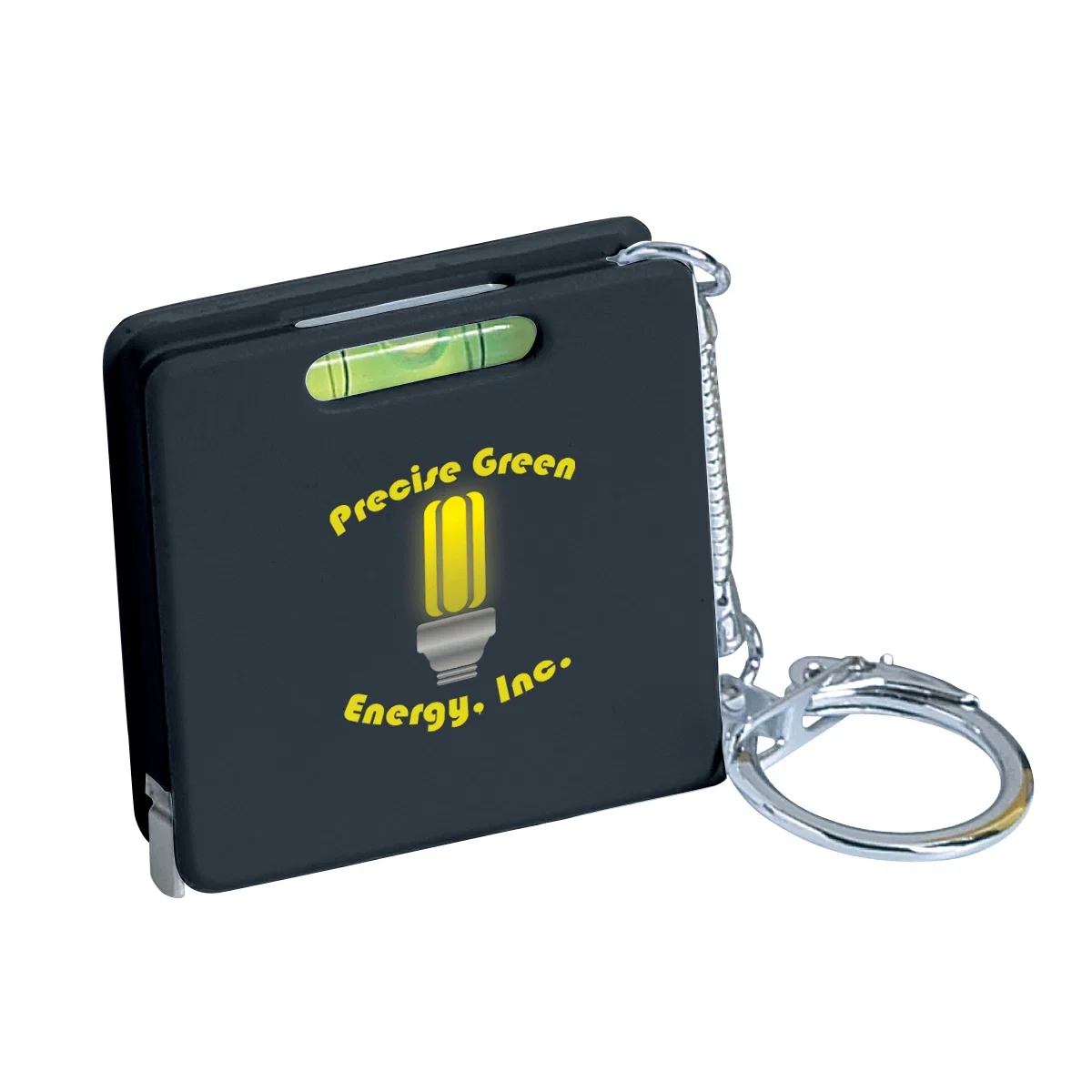 Bubble vial sits along the top edge of the case
