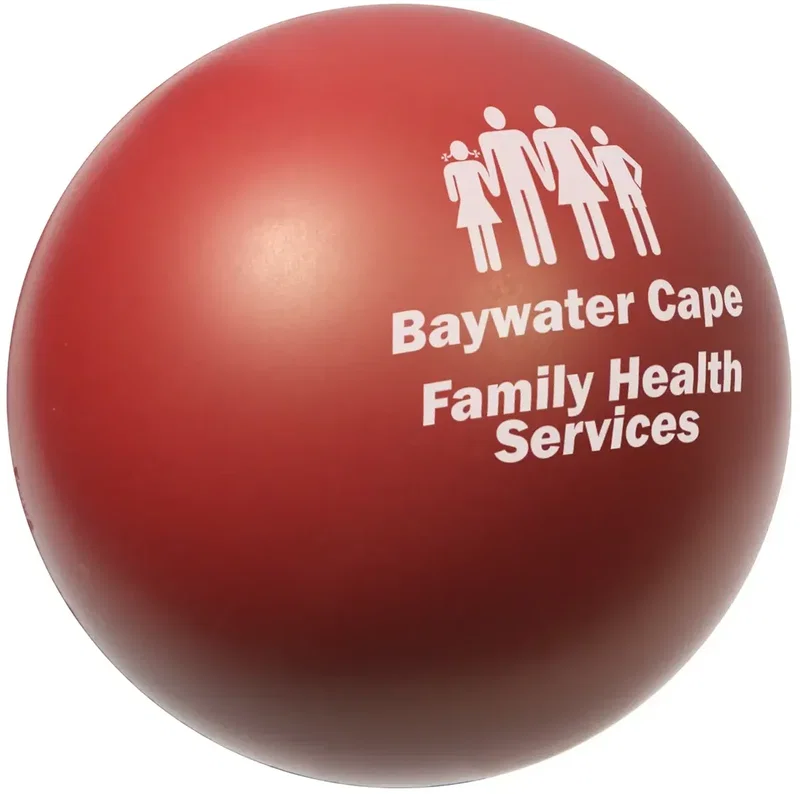 Round Polyurethane Stress Ball logo imprint close-up, branded custom round squeeze ball
