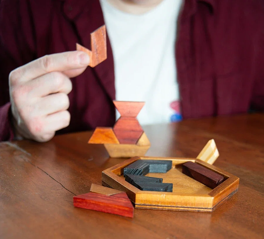Promotional Wood Hexagon Puzzle in use