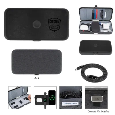 Black tech case with built in charging for three devices