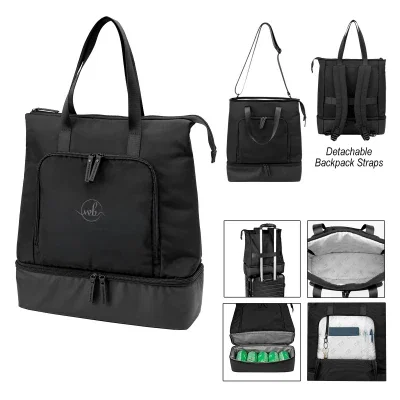 Black backpack cooler tote with dual carry straps and a zip closure