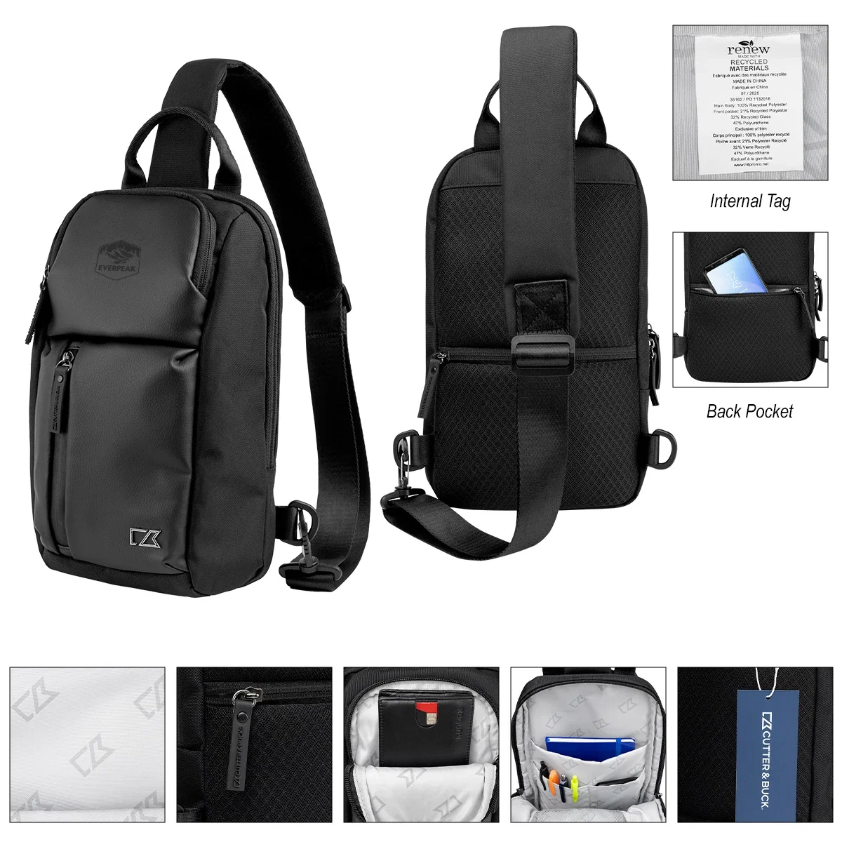 Zippered front pocket shown on the compact vertical body