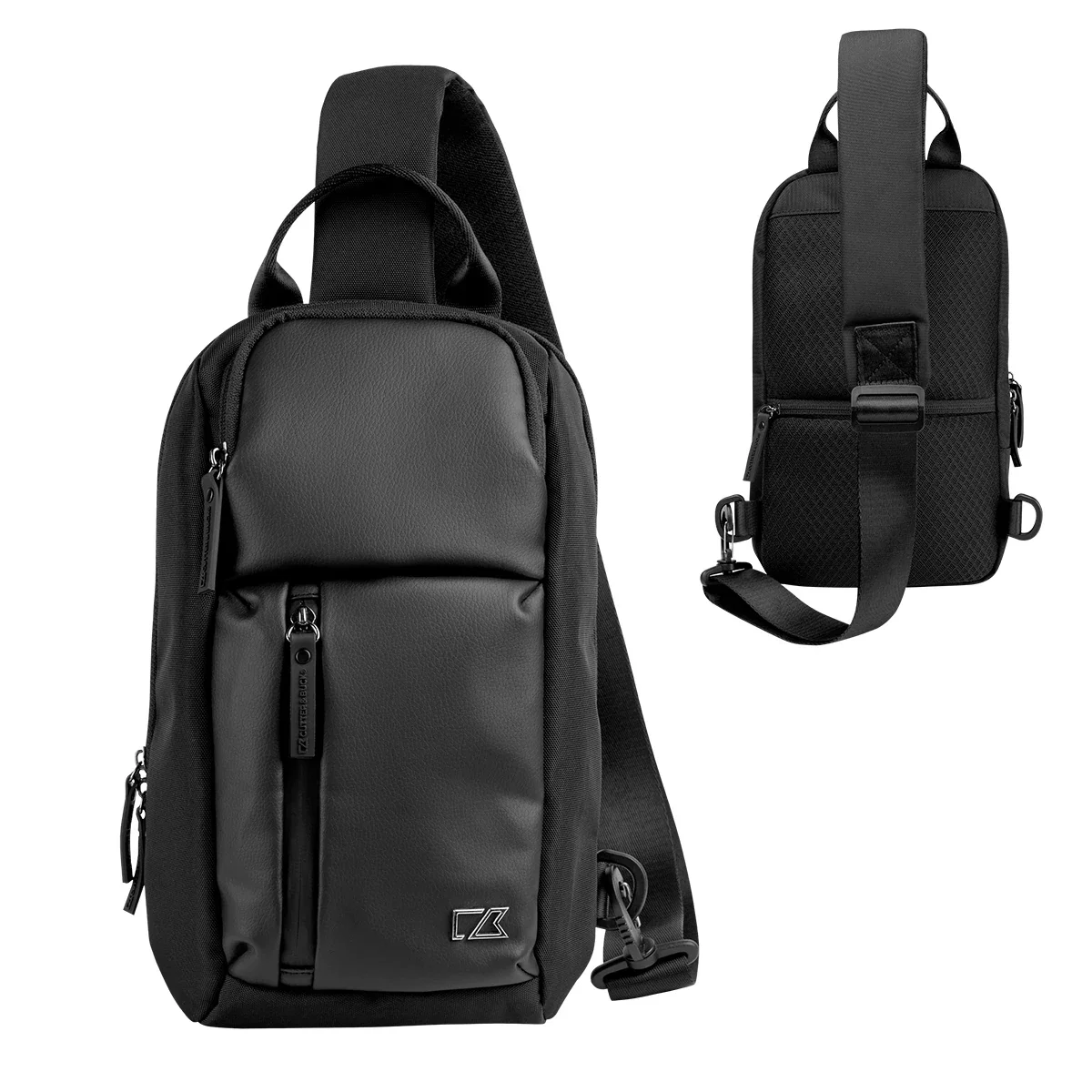Worn crossbody to show how the strap sits