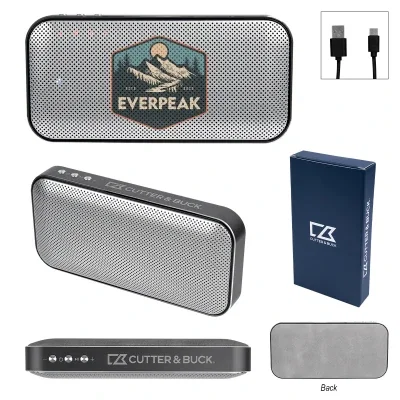 Aluminum and suede wireless speaker that doubles as a power bank