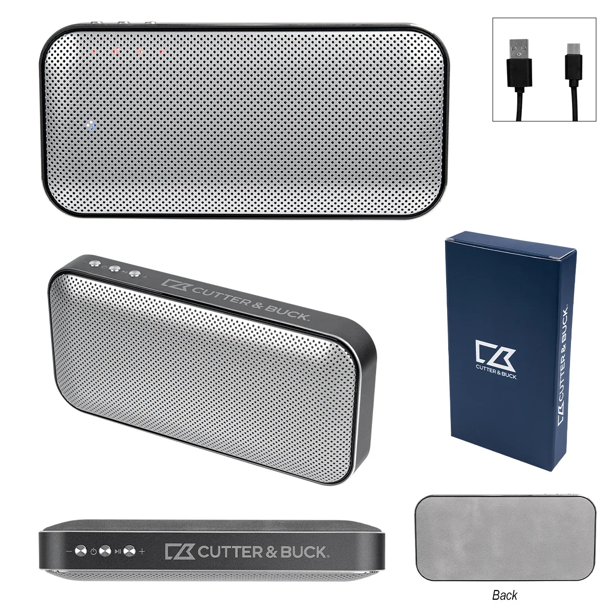 Control buttons and ports along the brushed edge