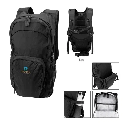 Black ripstop hiking backpack built tall and narrow for trail use