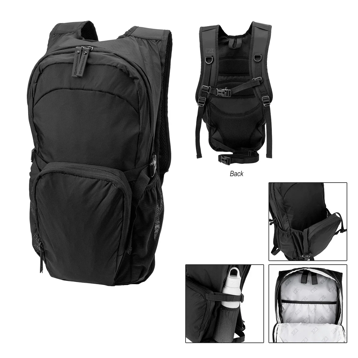 Adjustable straps and back panel shaped for comfortable hiking