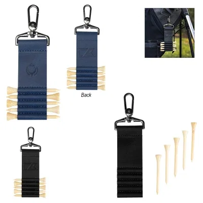 Bamboo golf tee set held in a slim rPET pouch
