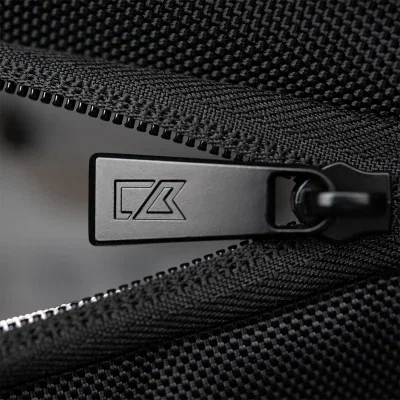 Zipper curving around the top of the case