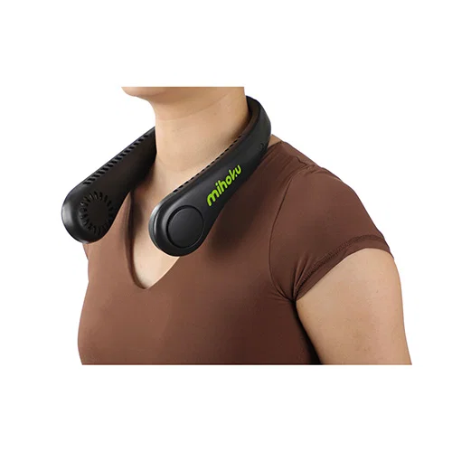 Cyclone promotional logo neck fan side profile showing dual airflow vents