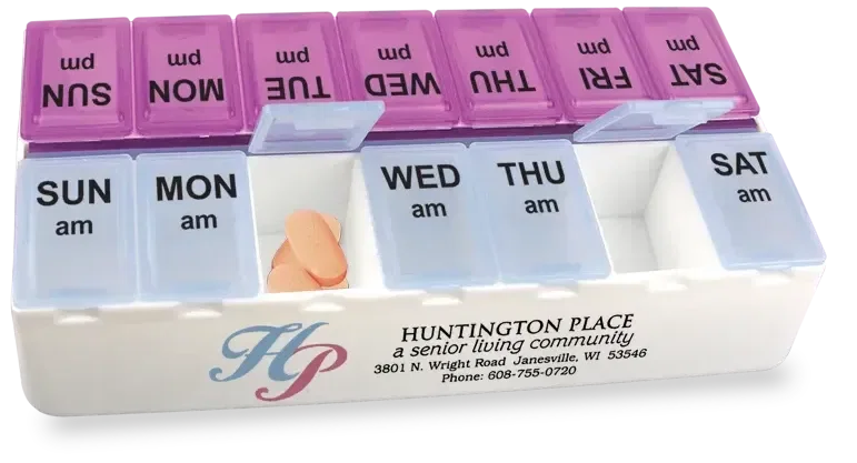 Daily Reminder 7-Day Medicine Tray. Polypropylene 7-day medicine tray with AM and PM compartments for patient reminders