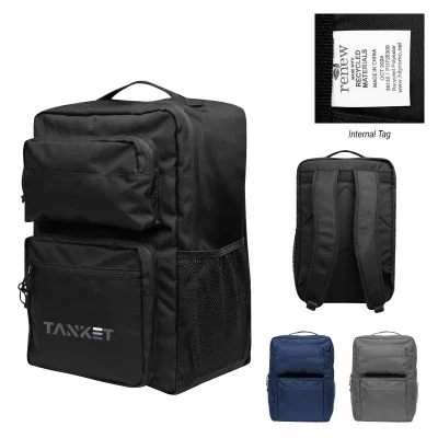 Recycled polyester laptop backpack with a structured eighteen inch body