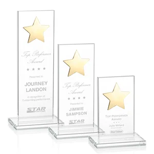 Optical Crystal Upright Award With Raised Metal Star Accent