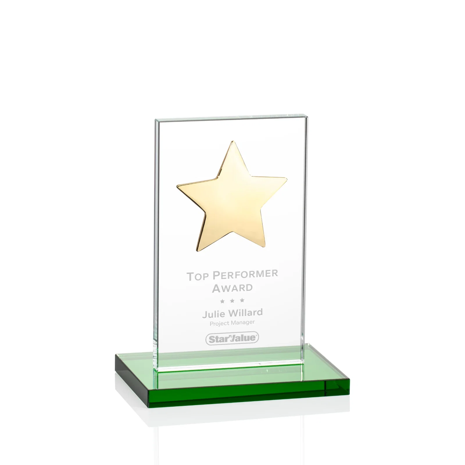 Custom Optical Crystal Upright Award With Raised Metal Star Accent for volunteer appreciation