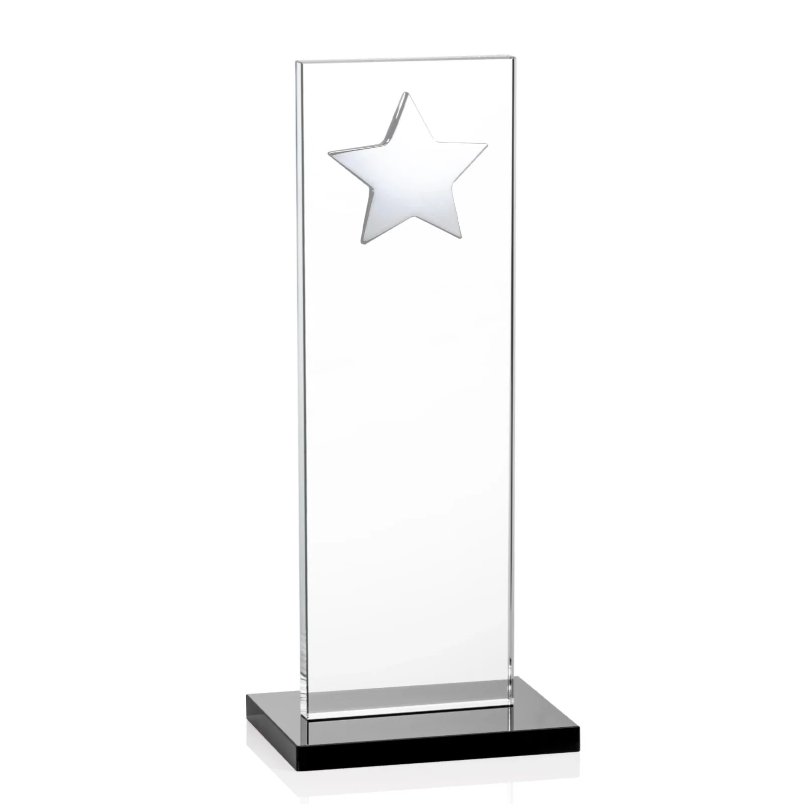 Personalized Optical Crystal Upright Award With Raised Metal Star Accent, with your logo for sales achievement awards