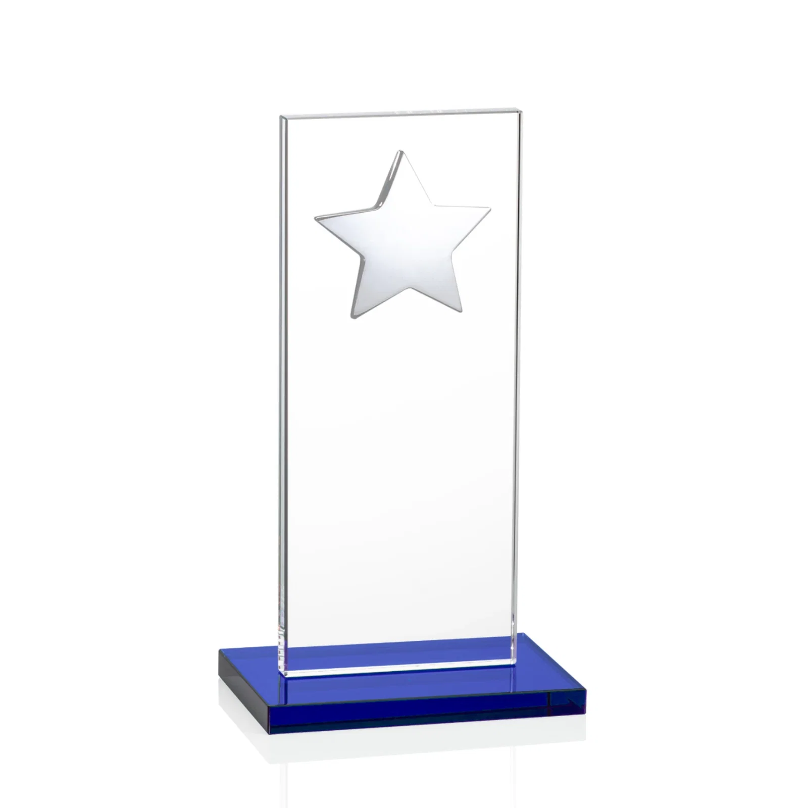 Personalized Optical Crystal Upright Award With Raised Metal Star Accent, with your logo for team milestone celebrations