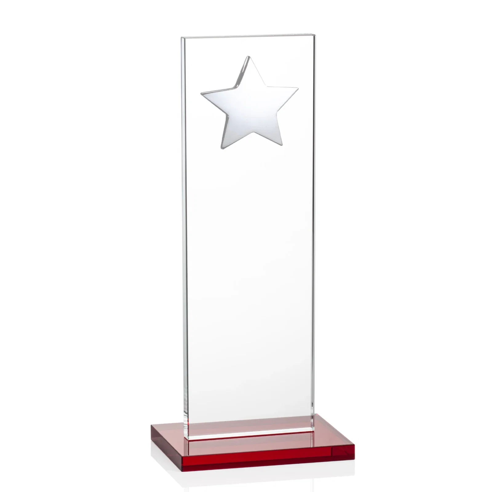 Personalized Optical Crystal Upright Award With Raised Metal Star Accent, with your logo for volunteer appreciation