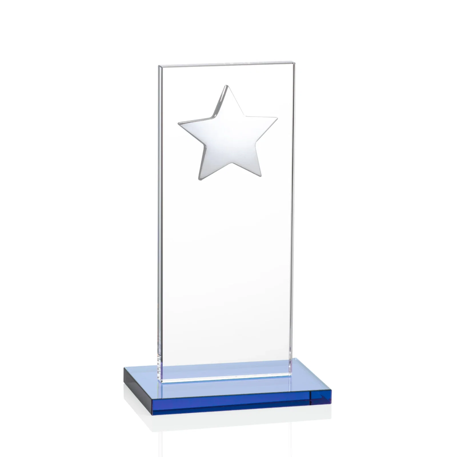 Personalized Optical Crystal Upright Award With Raised Metal Star Accent, with your logo for company anniversary events