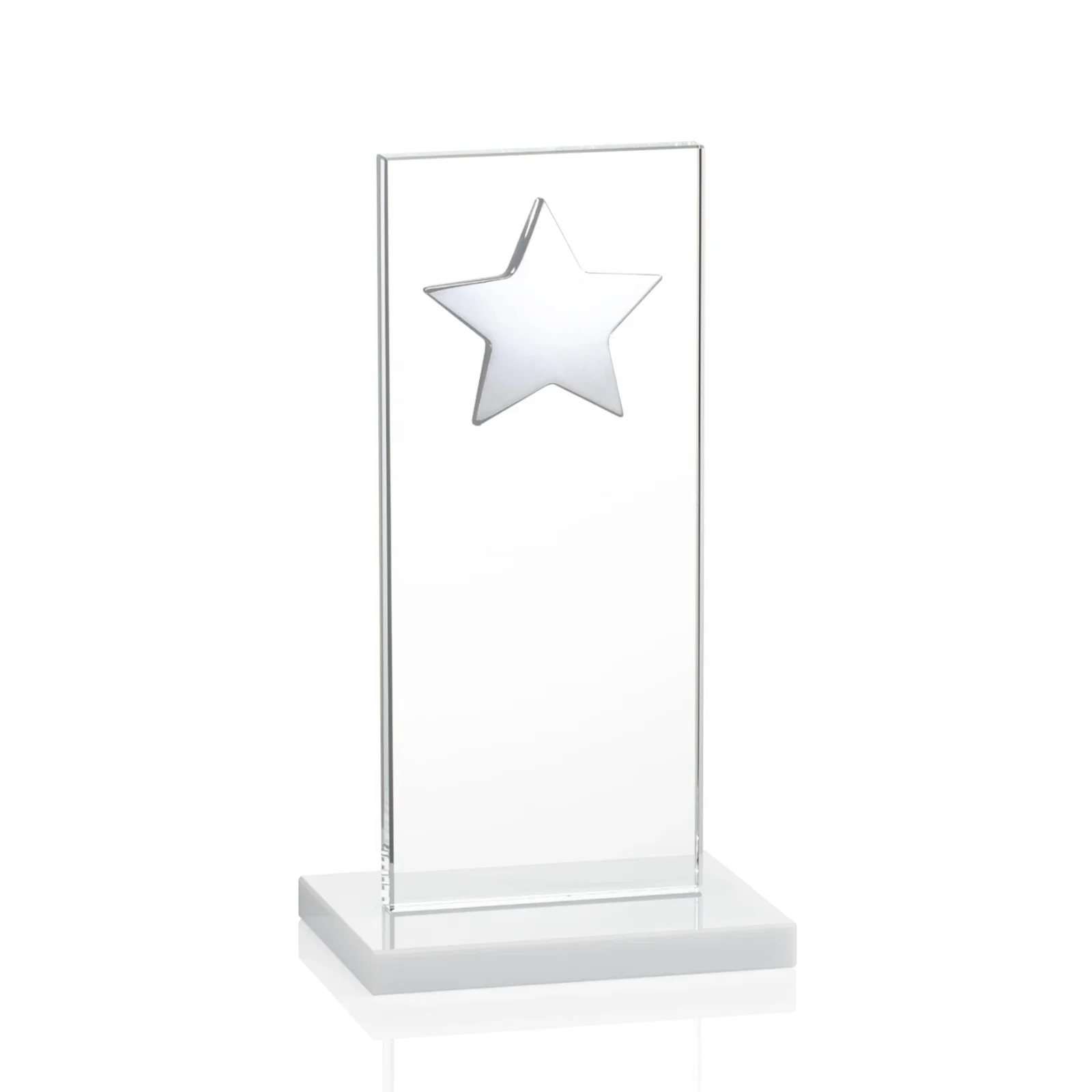 Promotional Optical Crystal Upright Award With Raised Metal Star Accent, with your logo for service anniversary gifts