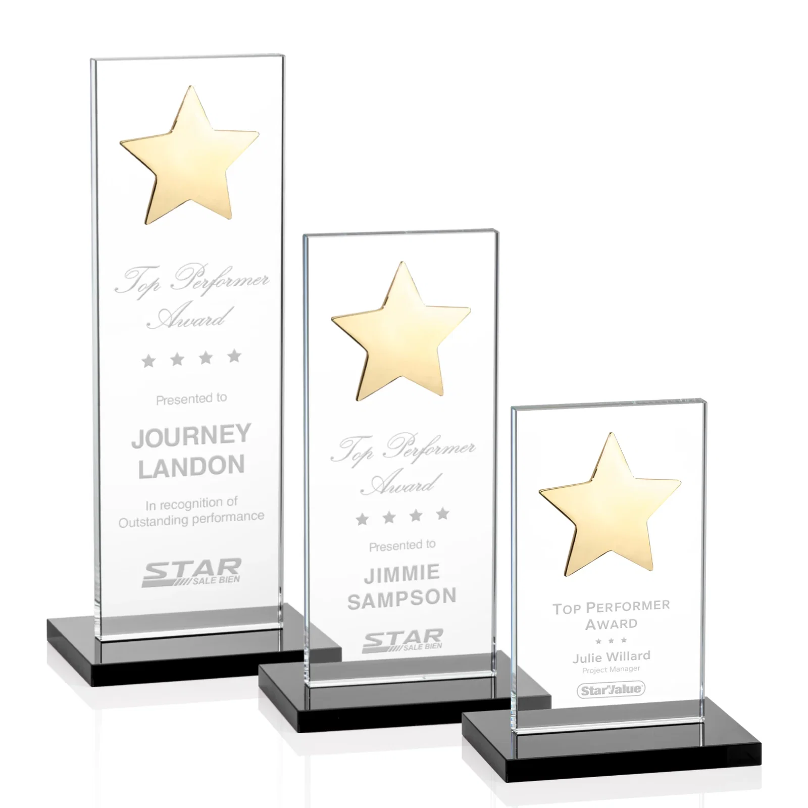 Personalized Optical Crystal Upright Award With Raised Metal Star Accent for employee recognition