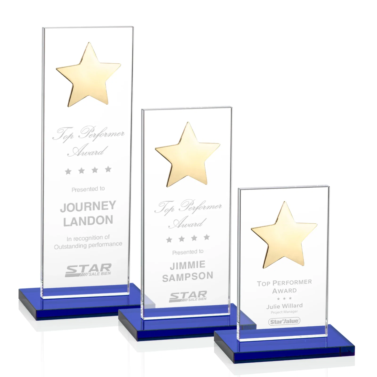 Personalized Optical Crystal Upright Award With Raised Metal Star Accent for retirement presentations