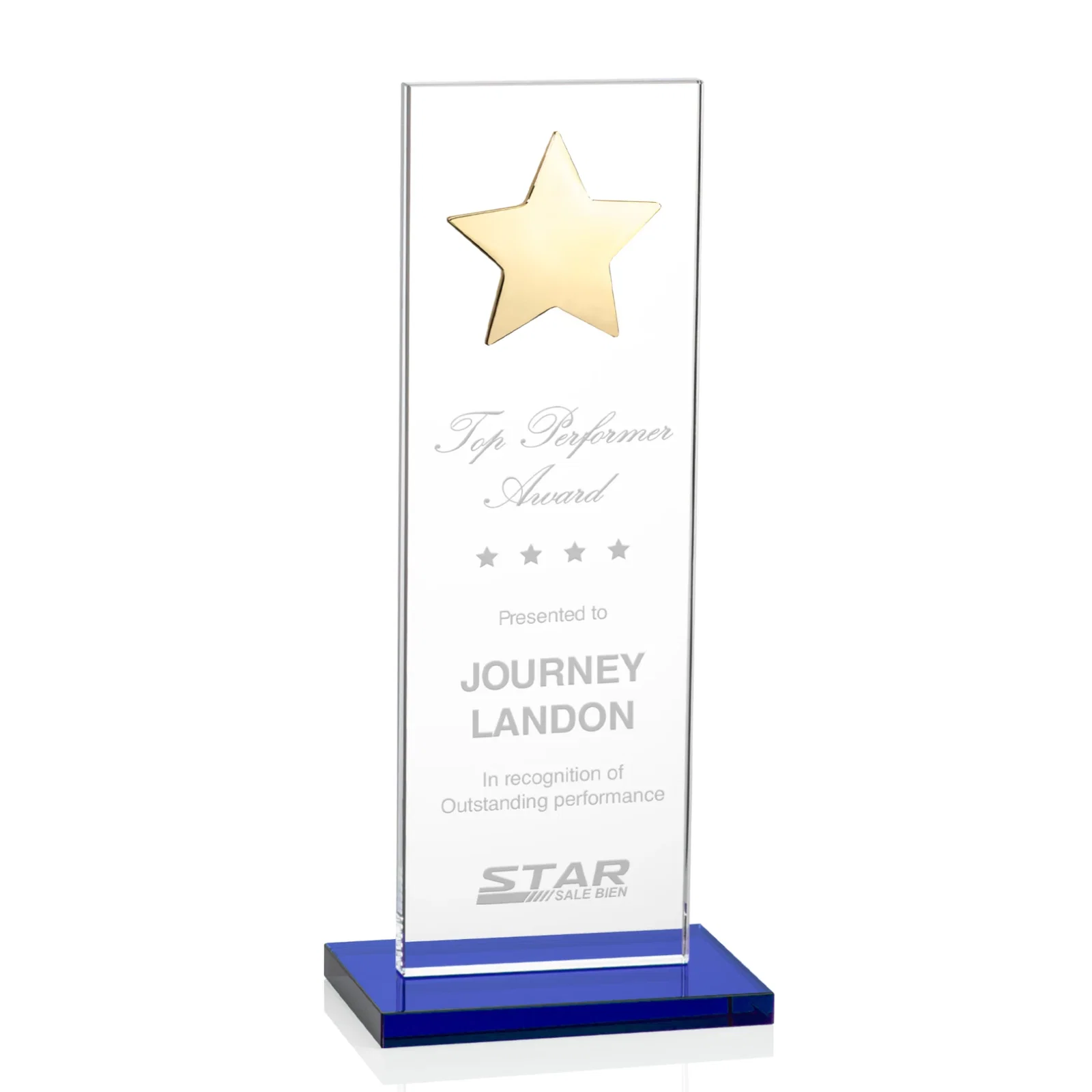 Personalized Optical Crystal Upright Award With Raised Metal Star Accent for graduation ceremonies