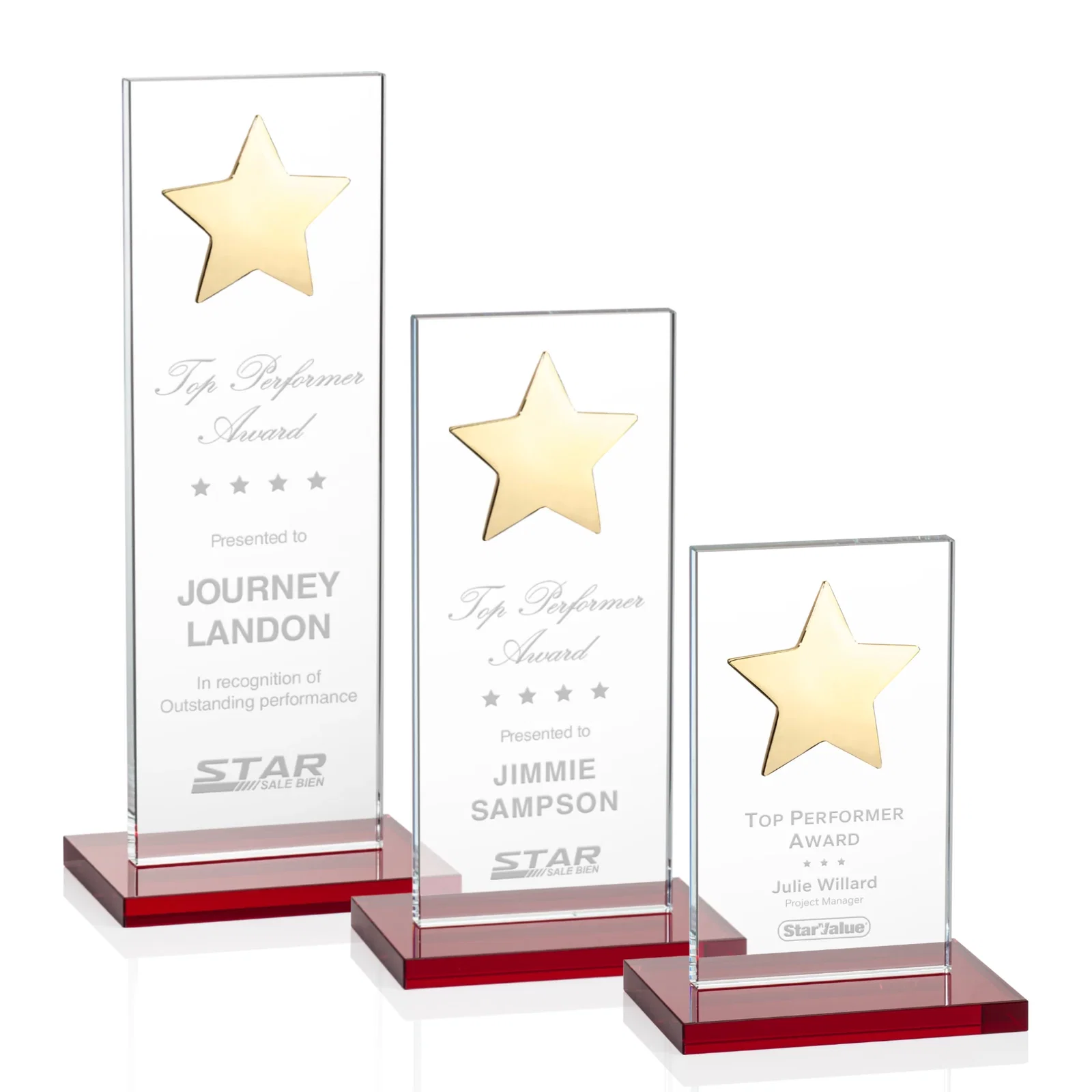 Personalized Optical Crystal Upright Award With Raised Metal Star Accent for safety achievement programs