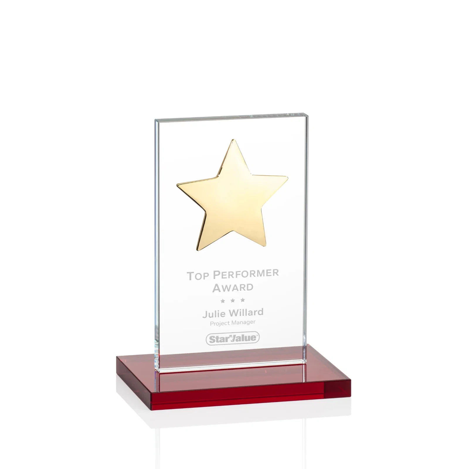 Personalized Optical Crystal Upright Award With Raised Metal Star Accent for volunteer appreciation