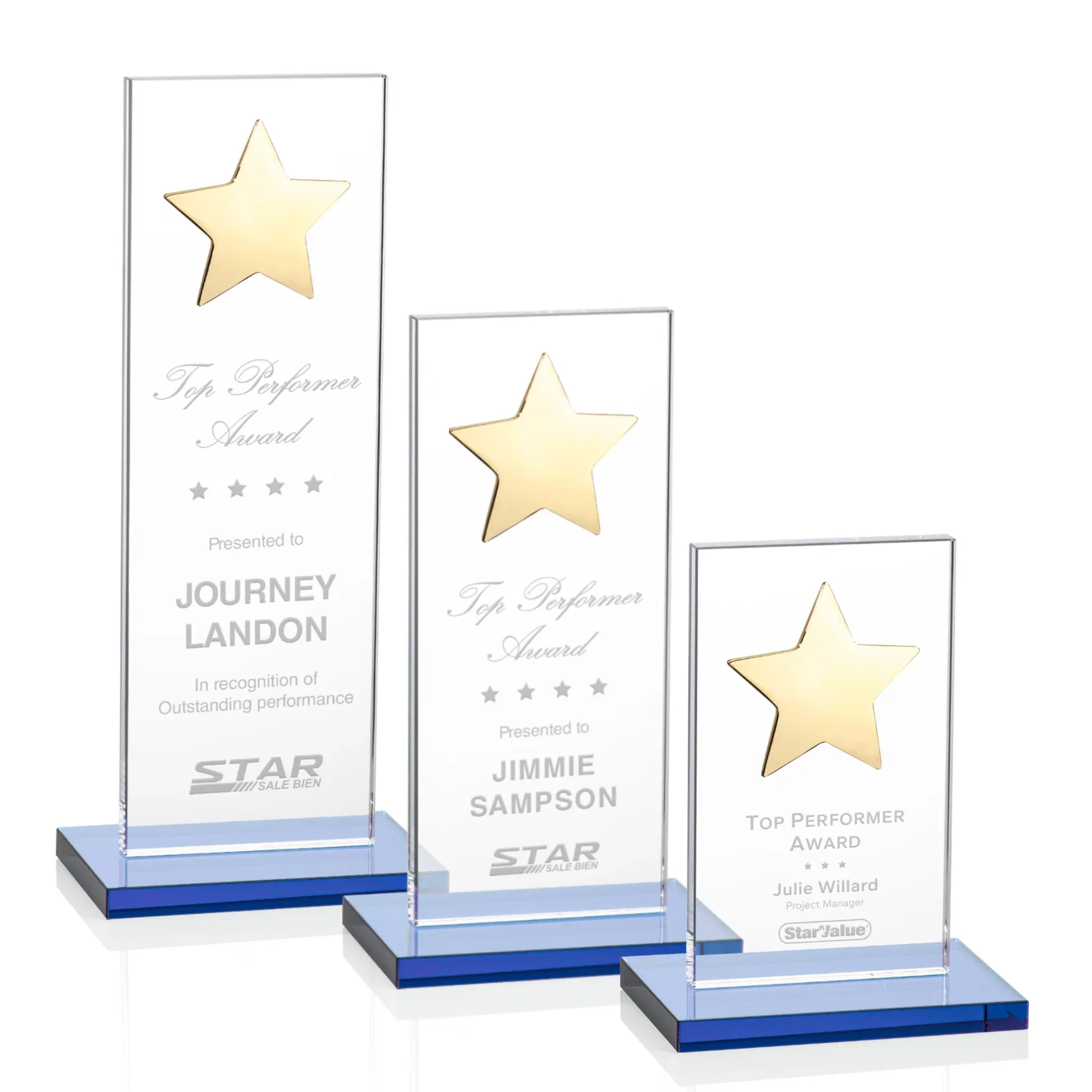 Promotional Optical Crystal Upright Award With Raised Metal Star Accent for employee recognition