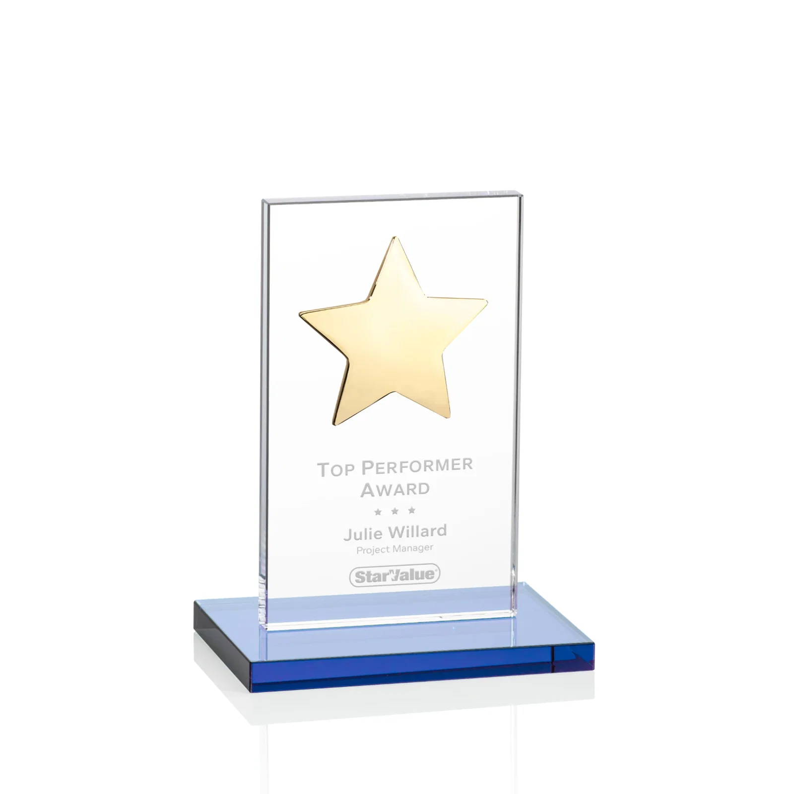 Promotional Optical Crystal Upright Award With Raised Metal Star Accent for corporate award ceremonies