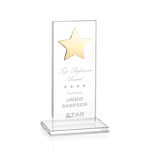 Optical Crystal Upright Award With Raised Metal Star Accent