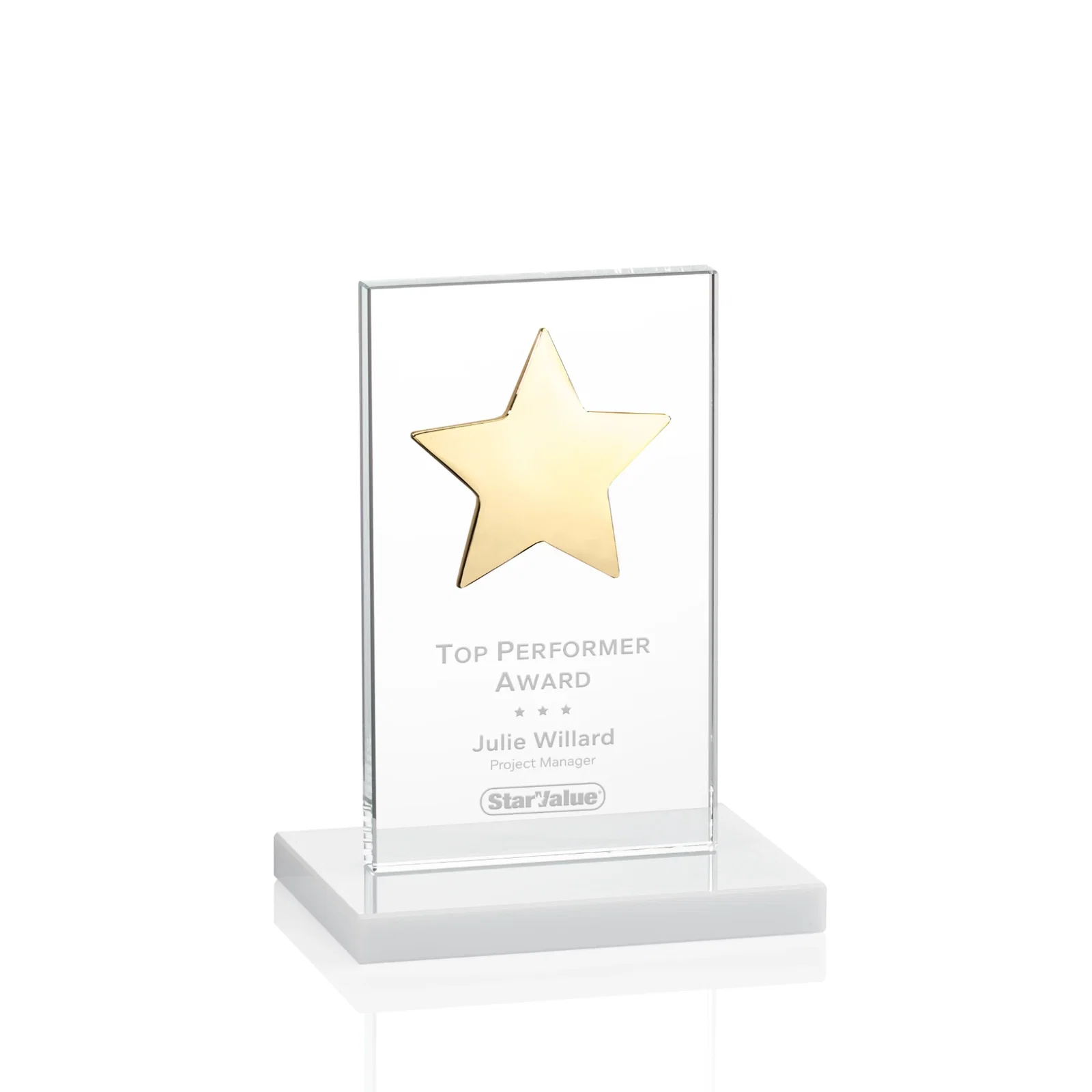 Promotional Optical Crystal Upright Award With Raised Metal Star Accent for team milestone celebrations
