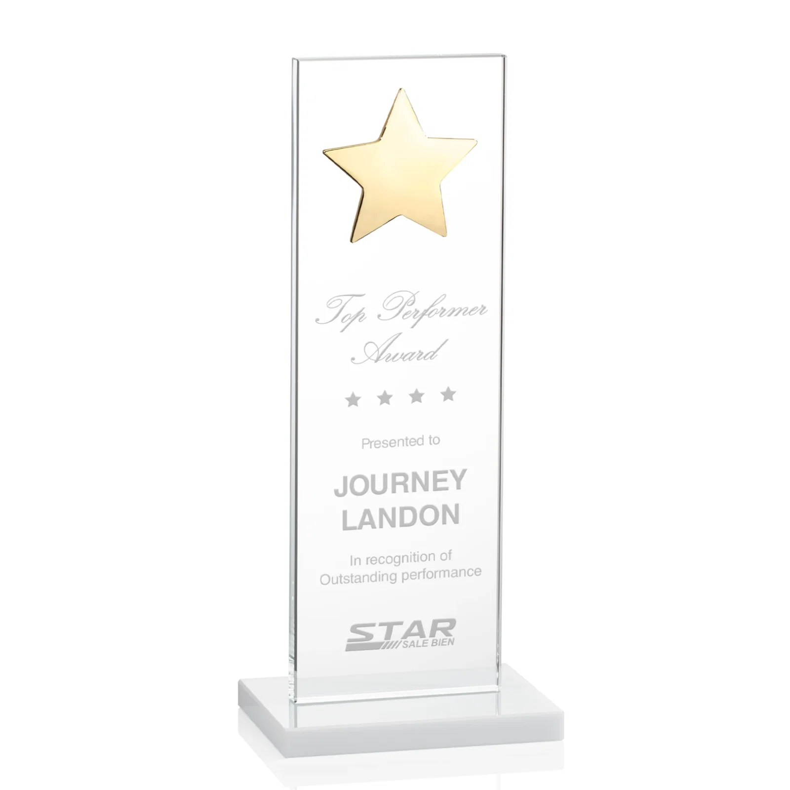 Promotional Optical Crystal Upright Award With Raised Metal Star Accent for graduation ceremonies