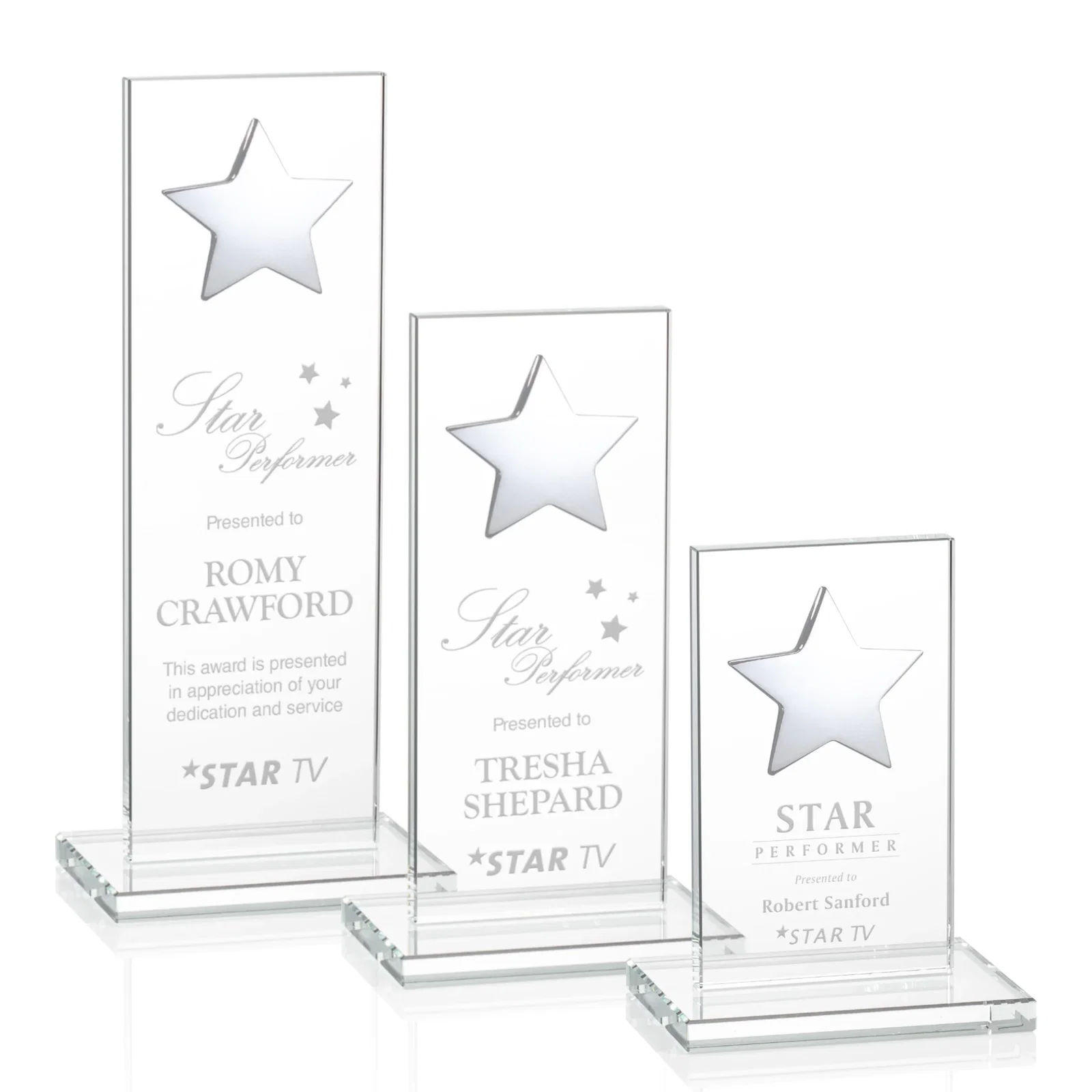 Promotional Optical Crystal Upright Award With Raised Metal Star Accent for safety achievement programs