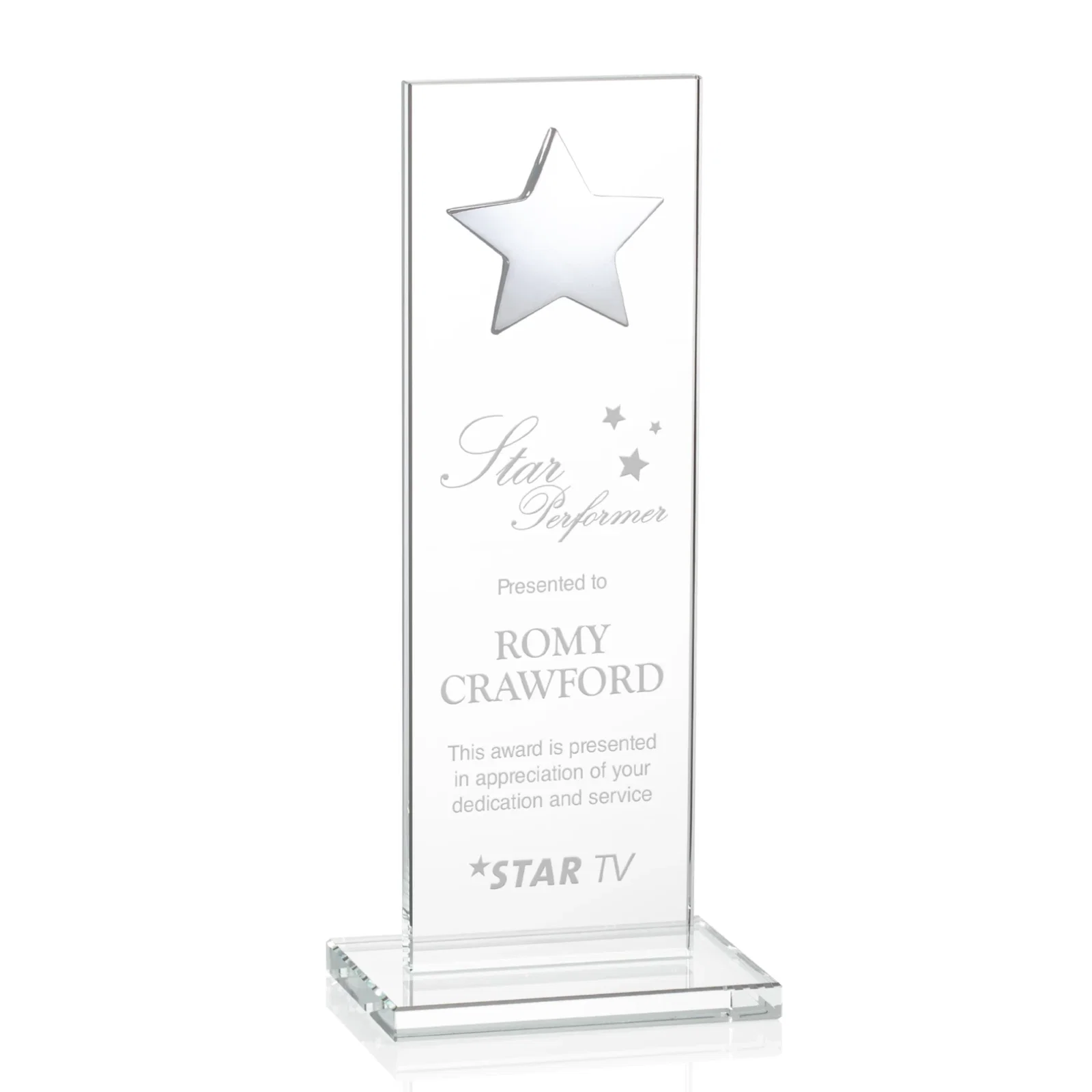 Promotional Optical Crystal Upright Award With Raised Metal Star Accent for company anniversary events