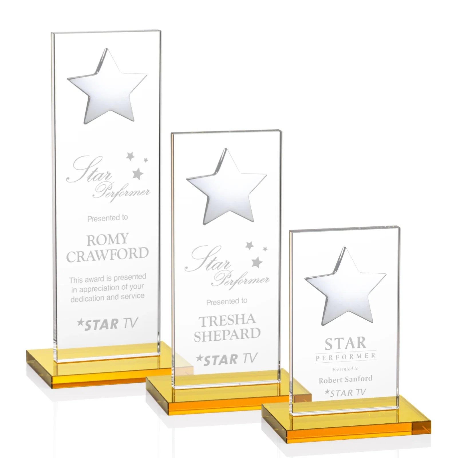 Branded Optical Crystal Upright Award With Raised Metal Star Accent for employee recognition