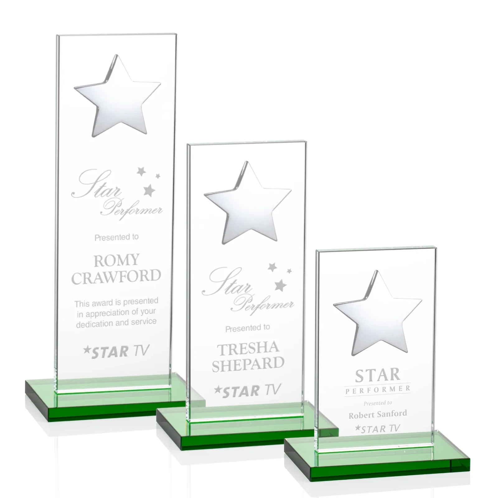 Branded Optical Crystal Upright Award With Raised Metal Star Accent for retirement presentations