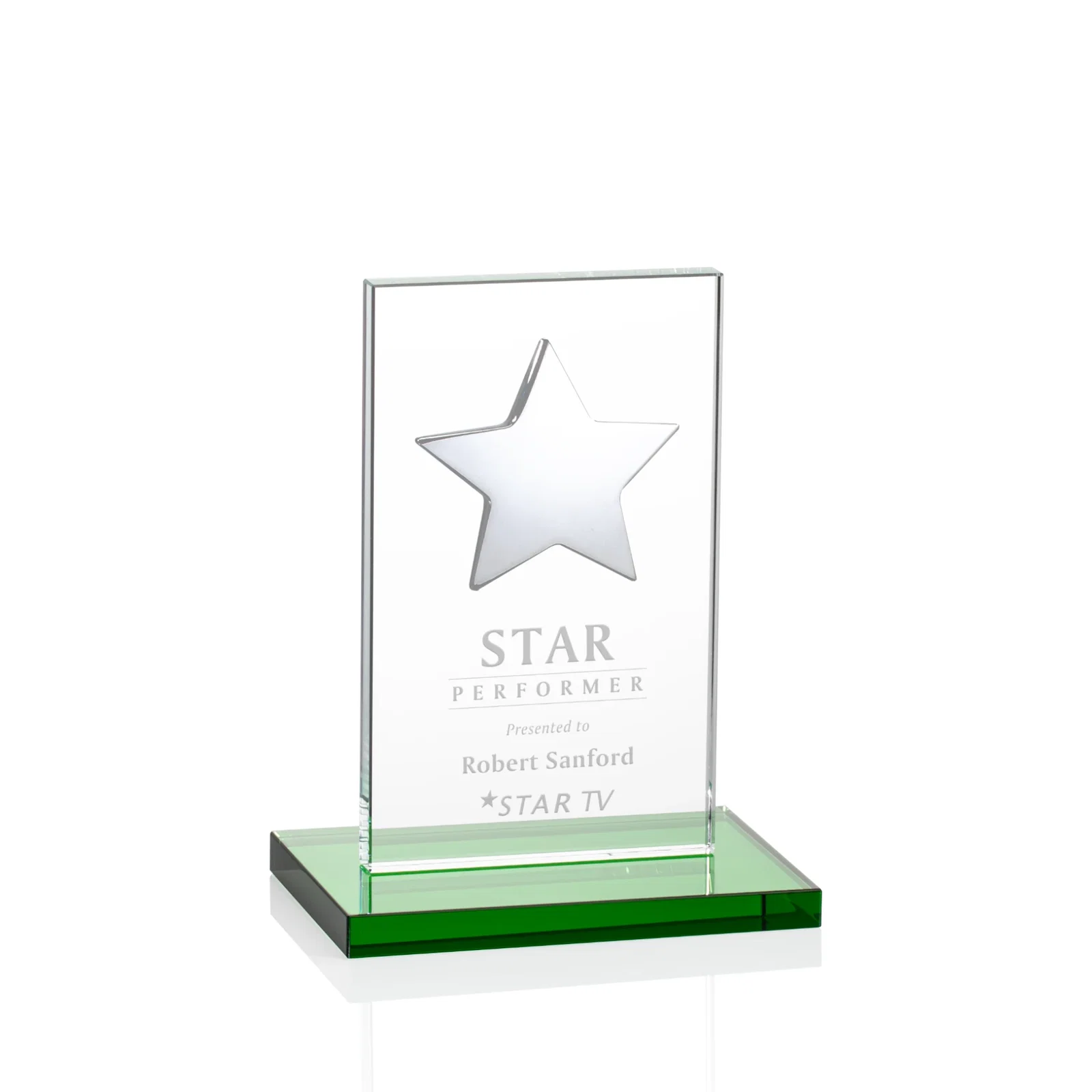 Branded Optical Crystal Upright Award With Raised Metal Star Accent for team milestone celebrations